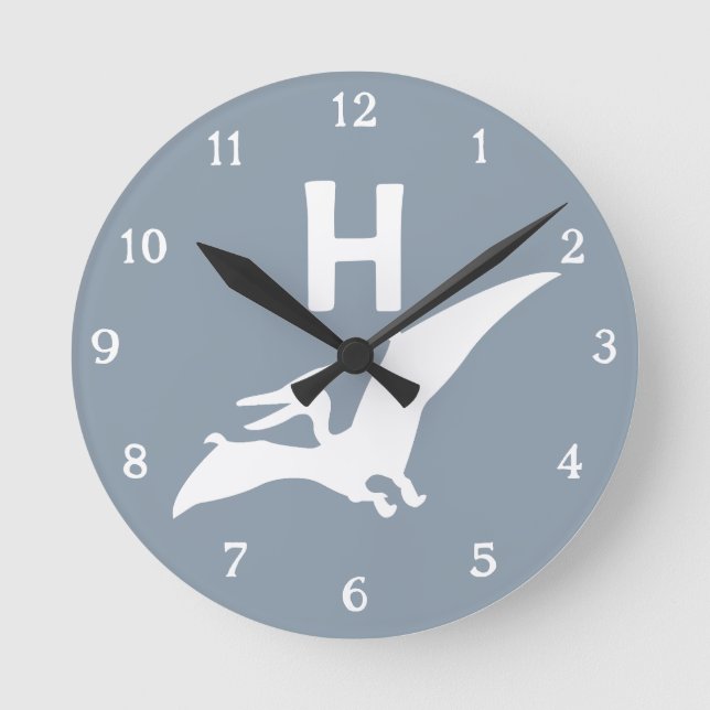 Relógio Redondo Pterodactyl Dinosaur Monogram Nursery Wall Clock (Frente)