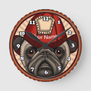 Relógio Redondo Pug Bombeiro
