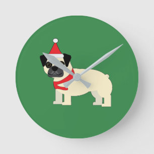 Relógio Redondo Pug do Natal