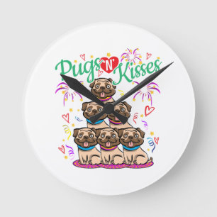 Relógio Redondo Pug N Kisses Pug Dog Lover