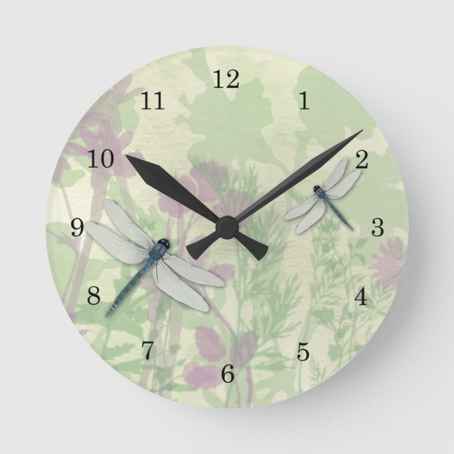 Relógio Redondo Pulso de disparo azul das libélulas (Frente)
