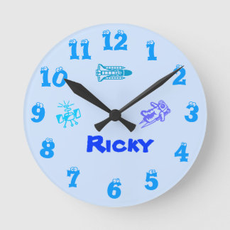 Relógio Redondo Pulso de disparo de parede azul do espaço