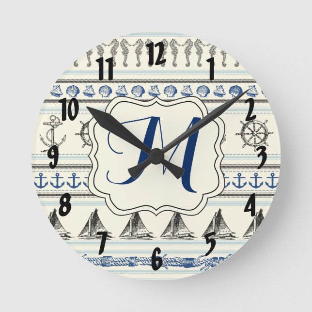 Relógio Redondo Pulso de disparo de parede da inicial do monograma (Frente)