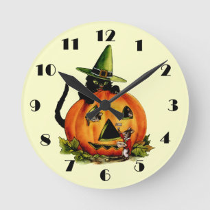 Relógio Redondo Pulso de disparo de parede do gato preto do