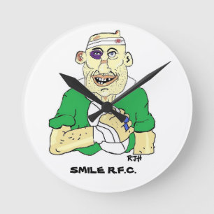 Relógio Redondo Pulso de disparo de parede - rugby personalizado