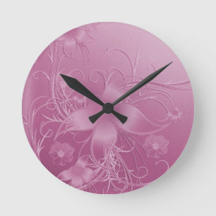 Relógio Redondo Pulso de disparo floral roxo da arte do vintage