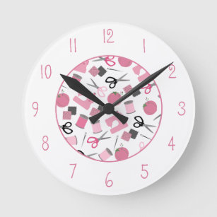Relógio Redondo Pulso de disparo temático Sewing cor-de-rosa