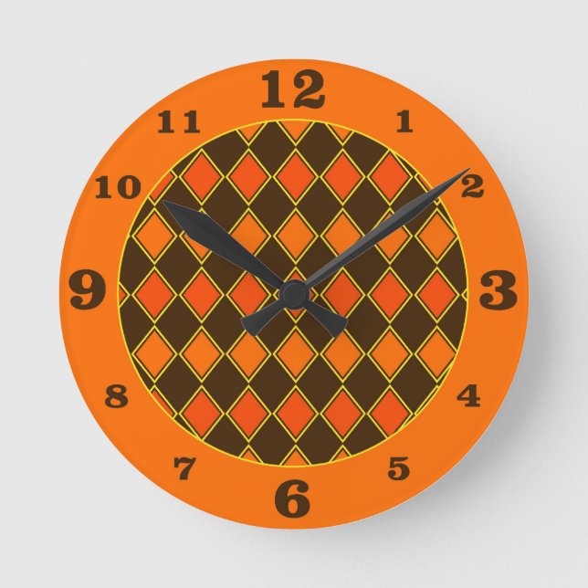 Relógio Redondo Pumpkin Spice Autumn Harlequin (Frente)
