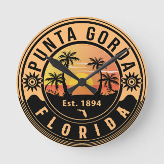 Relógio Redondo Punta Gorda Florida Retro Sunset Souvenirs 60s