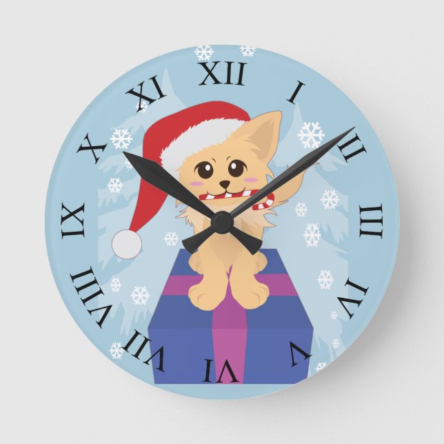 Relógio Redondo Puppy Natal (Frente)