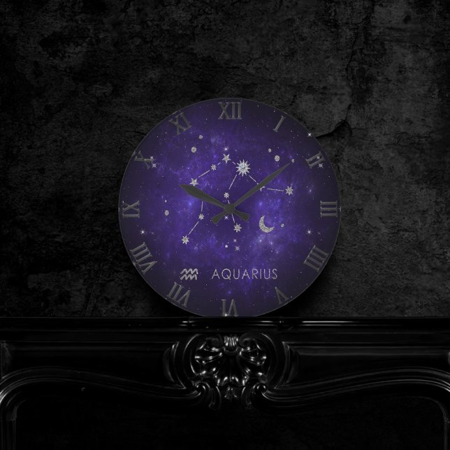 Relógio Redondo Purple Aquarius Zodiac | Astrologia Horoscópio (Criador carregado)