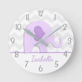 Relógio Redondo Purple Grey Elephant Nursery Wall Clock