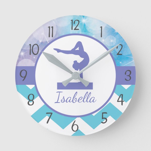 Relógio Redondo Purple Teal Gymnastics Wall Clock (Frente)