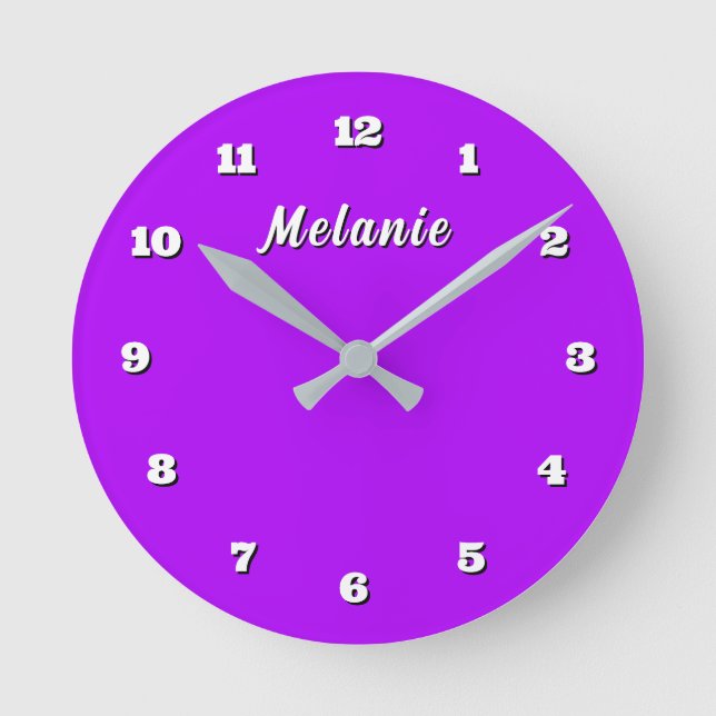 Relógio Redondo Purple Wall Clock Personalized Custom Name (Frente)