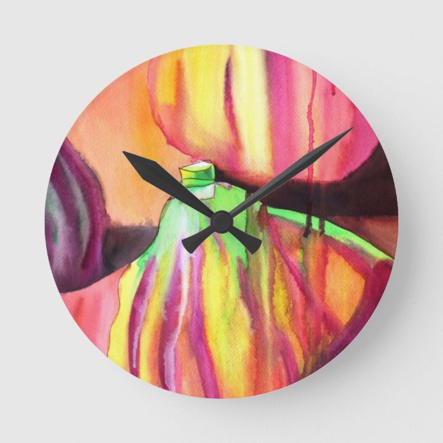 Relógio Redondo Púrpura Figos originais pintura à água (Frente)