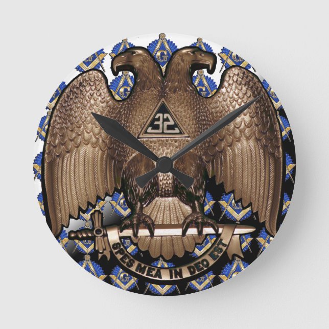 Relógio Redondo Quadrado do rito & compasso escoceses Diagona (Frente)