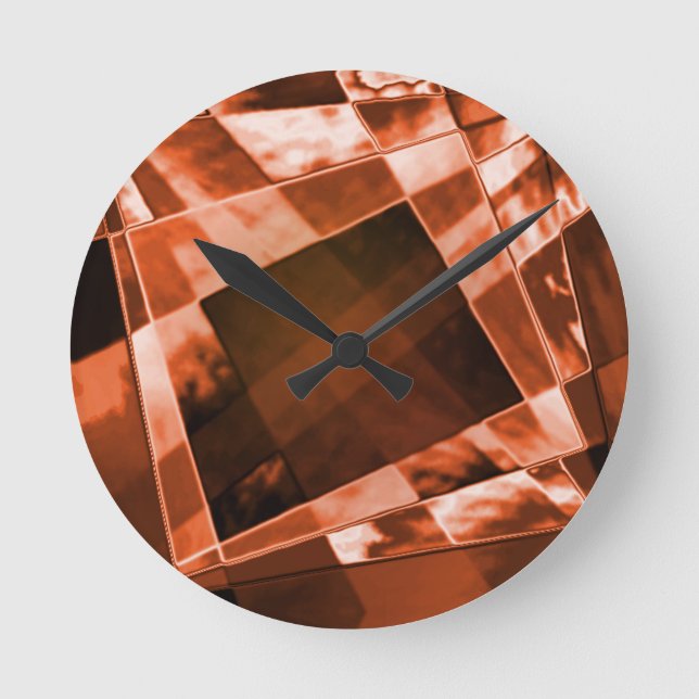 Relógio Redondo Quadrado e retângulos castanho avermelhado castanh (Frente)