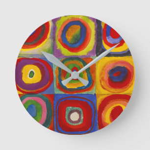 Relógio Redondo Quadrados com Círculos Concêntricos Kandinsky