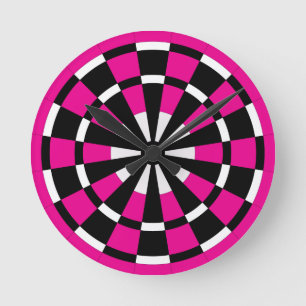 Relógio Redondo Quadro de ação branco preto e rosa