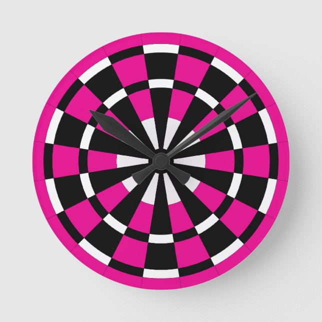 Relógio Redondo Quadro de ação branco preto e rosa (Frente)