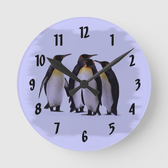 Relógio Redondo Quatro Pinguins Wall Clock (Frente)