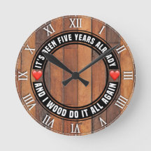Quinto Aniversário de Casamento Wood Wall Clock