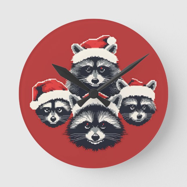 Relógio Redondo Raccoon Felry Christmas Ya sujo animal (Frente)