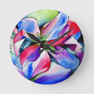 Relógio Redondo Rainbow Azalea flor original de aquarela