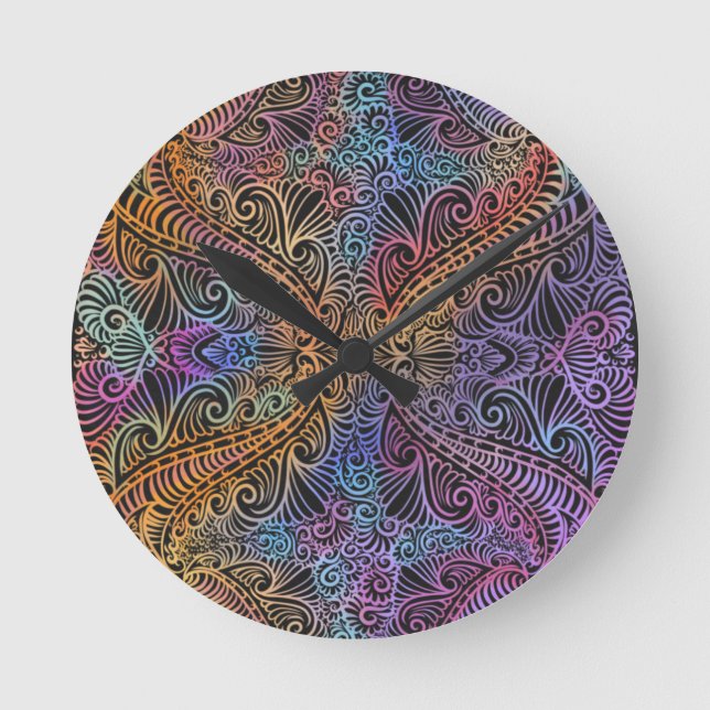 Relógio Redondo Rainbow Kaleidoscope Mandala (Frente)