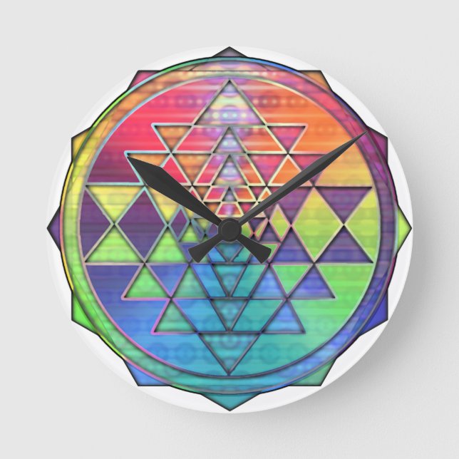 Relógio Redondo Rainbow Sri Yantra para amor e riqueza (Frente)