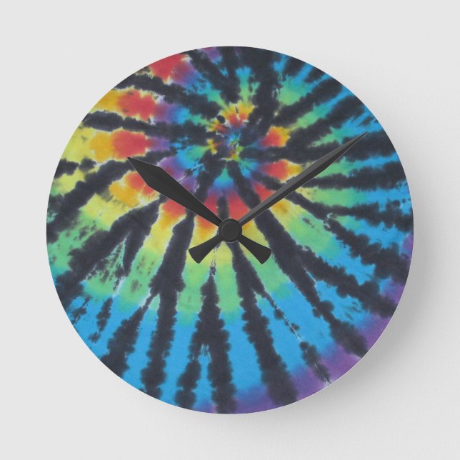 Relógio Redondo Rainbow Swirl Spiral Tie Dye PhatDyes (Frente)