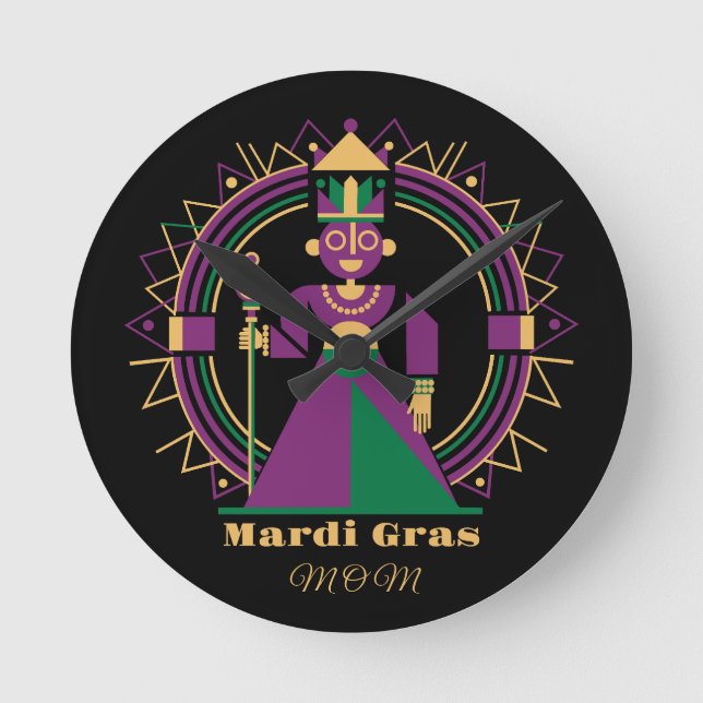 Relógio Redondo Rainha da Mardi Gras Mãe 2026 (Frente)