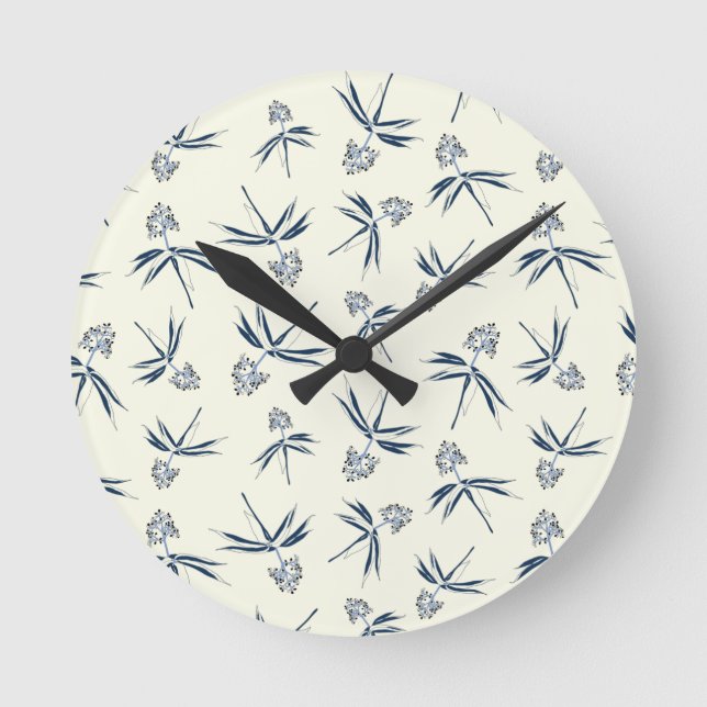 Relógio Redondo Ramificações Azuis de Budding no creme - padrão pe (Frente)