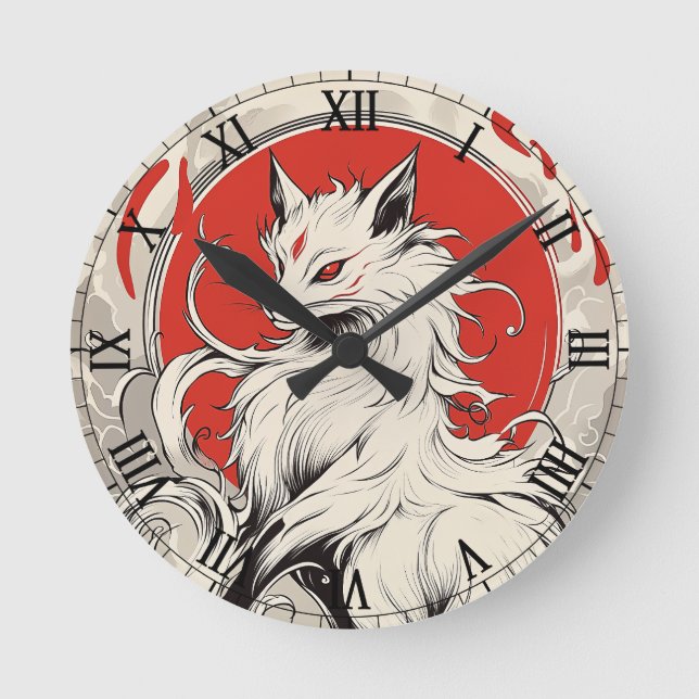 Relógio Redondo Raposa branca japonesa (Frente)