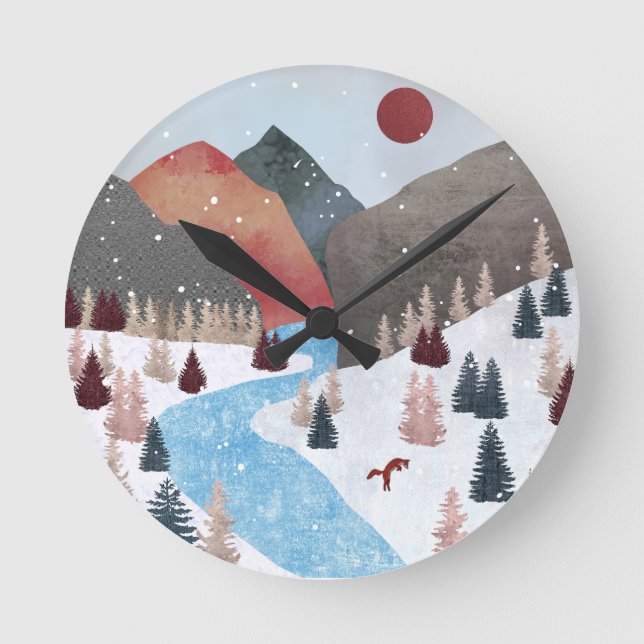 Relógio Redondo Raposa de caça de inverno (Frente)