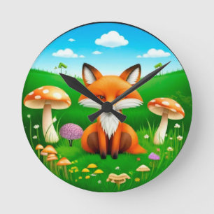 Relógio Redondo Raposa de desenho animado em uma floresta