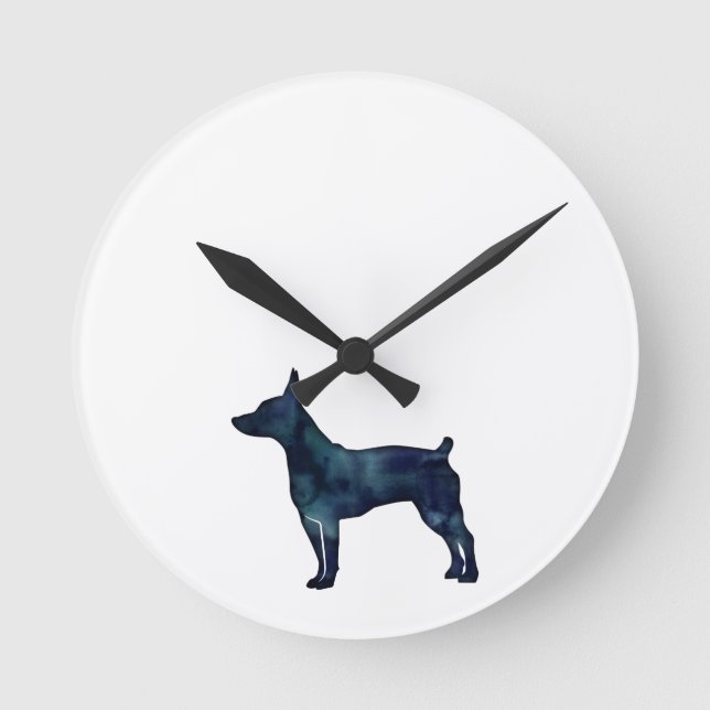 Relógio Redondo Rat Terrier Dog Breja Silhouette Black Watercolor (Frente)