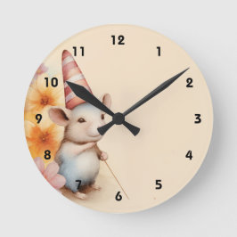 Relógio Redondo Rato com flores cor-de-rosa laranja listradas