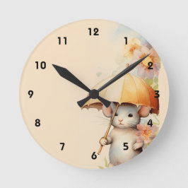 Relógio Redondo Rato com fundo d'água do guarda-chuva amarelo