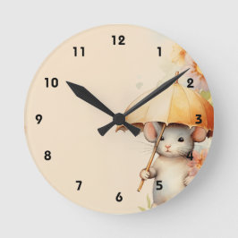 Relógio Redondo Rato com fundo d'água do guarda-chuva amarelo