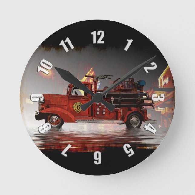 Relógio Redondo Ready to Roll in Vegas - Fire Truck   Round Clock (Frente)