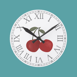 Relógio Redondo Red Cherries Fruit Illustration 