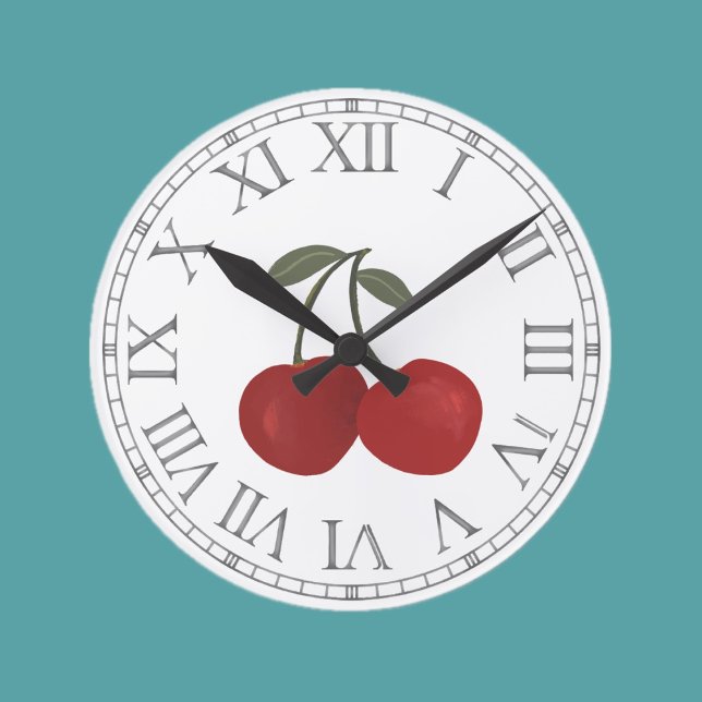 Relógio Redondo Red Cherries Fruit Illustration  (Criador carregado)