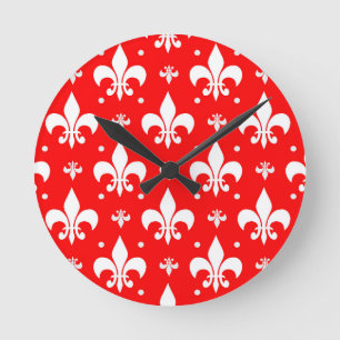 Relógio Redondo Red Fleur-de-lis Design