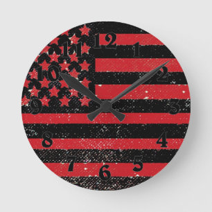 Relógio Redondo Red Grunge American flag clock