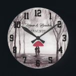 Relógio Redondo Red umbrella Amor casal romântico Rústico Casament<br><div class="desc">Pintura de aquarela de guarda-chuva vermelha. Adoro casal com guarda-chuva vermelha. Belamente pintado trabalho de arte por mim mesmo. Perfeito para recém-casados,  casal.  presente de aniversário de casamento. Presente no dia do namorados. Você pode personalizá-lo com seus nomes e data.</div>