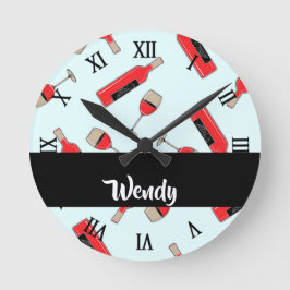 Relógio Redondo Red wine bottles and glasses pattern