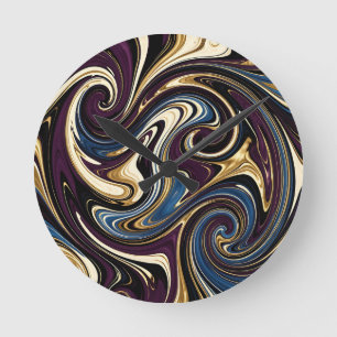 Relógio Redondo Redemoinho de Mármore Roxo Dourado Azul Abstrato
