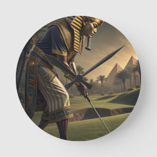 Relógio Redondo Rei Tut Jogando Golfe Arte Divertida do Antigo Eg