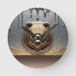 Relógio Redondo Relevo de Urso Dourado Com Efeito de Gotejamento d